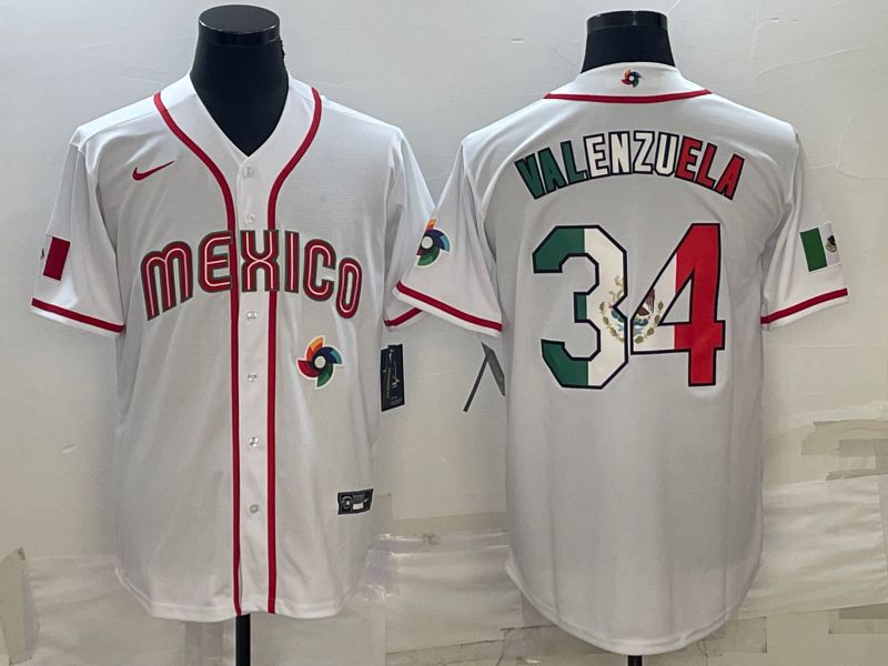 Men 2023 World Cub Mexico #34 Valenzuela White Nike MLB Jersey
